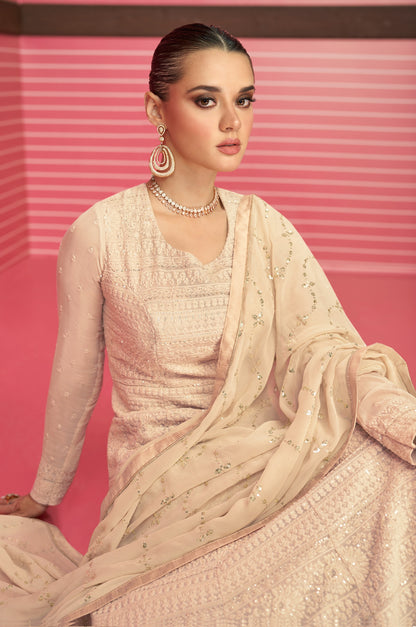 Off White color Soft Embroidery Work Anarkali salwar Suit