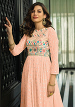 Peach Color Faux Georgette Heavy Embroidery Work Gown Anarkali Salwar Suit - Joshindia
