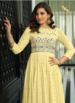 Yellow Color Faux Georgette Heavy Embroidery Work Gown Anarkali Salwar Suit - Joshindia