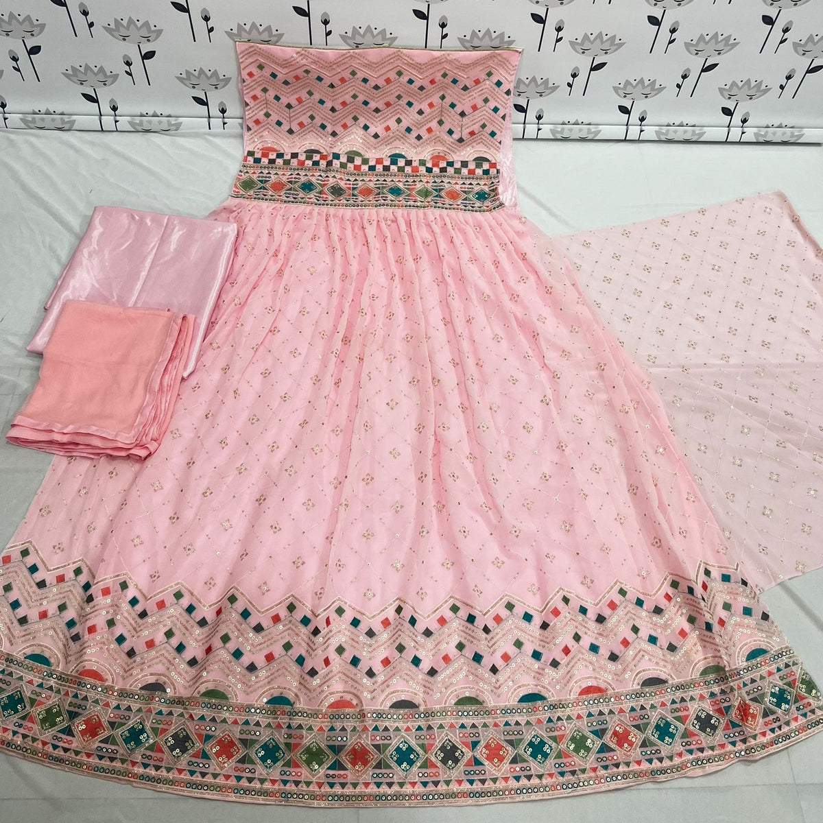 Pink Color Faux Georgette Heavy Embroidery Work Gown Anarkali Salwar Suit - Joshindia