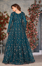 Sea Blue Color Soft Net Heavy Embroidery Work Anarkali Suit - Joshindia