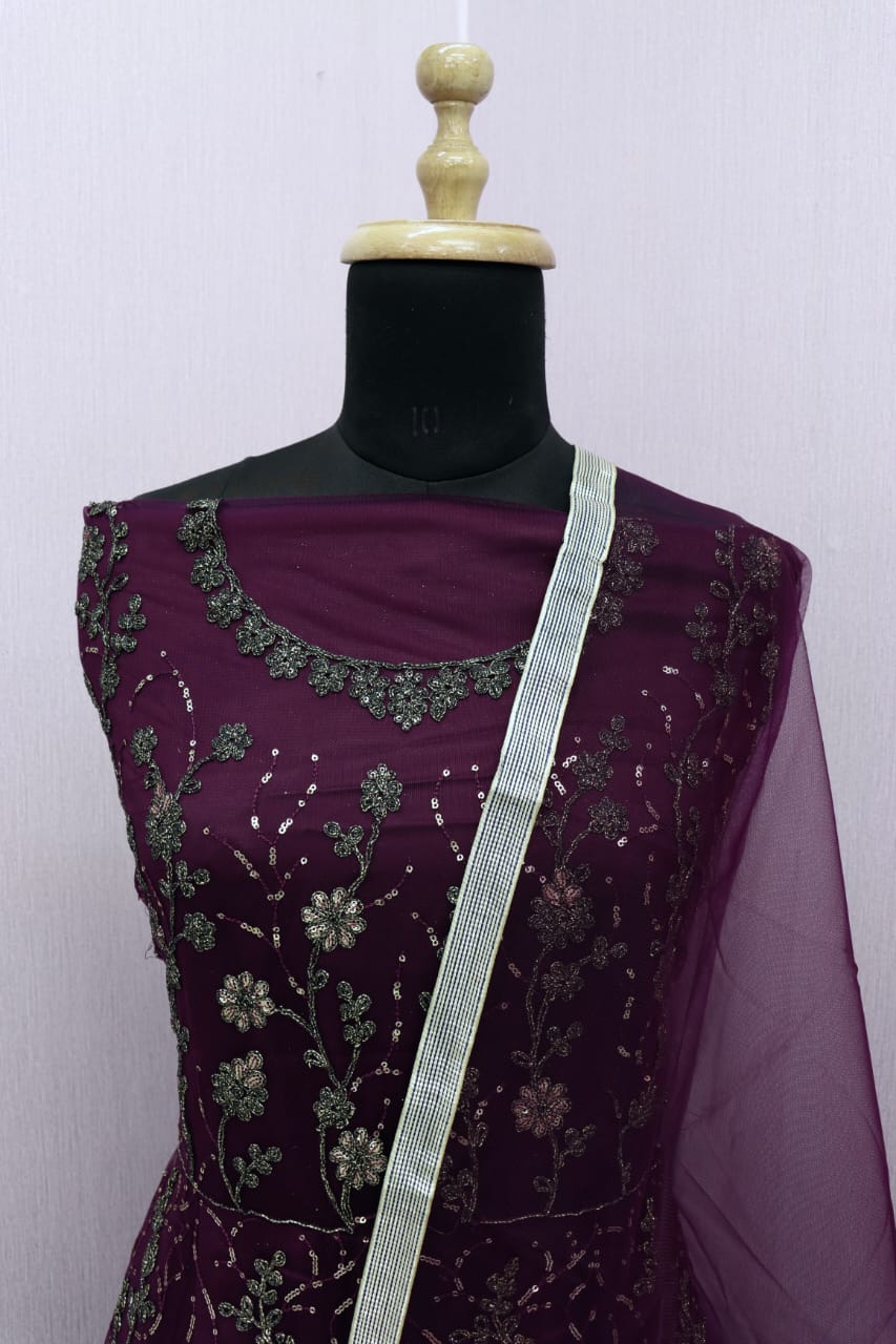 Purple Color Soft Net Heavy Embroidery Work Anarkali Suit - Joshindia