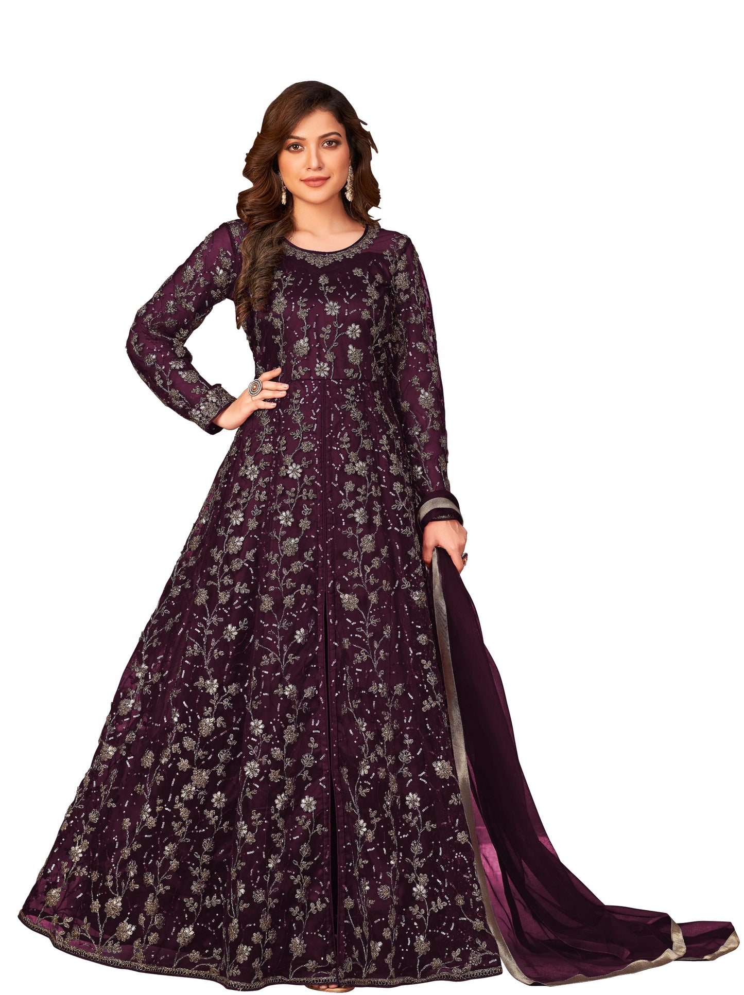 Purple Color Soft Net Heavy Embroidery Work Anarkali Suit