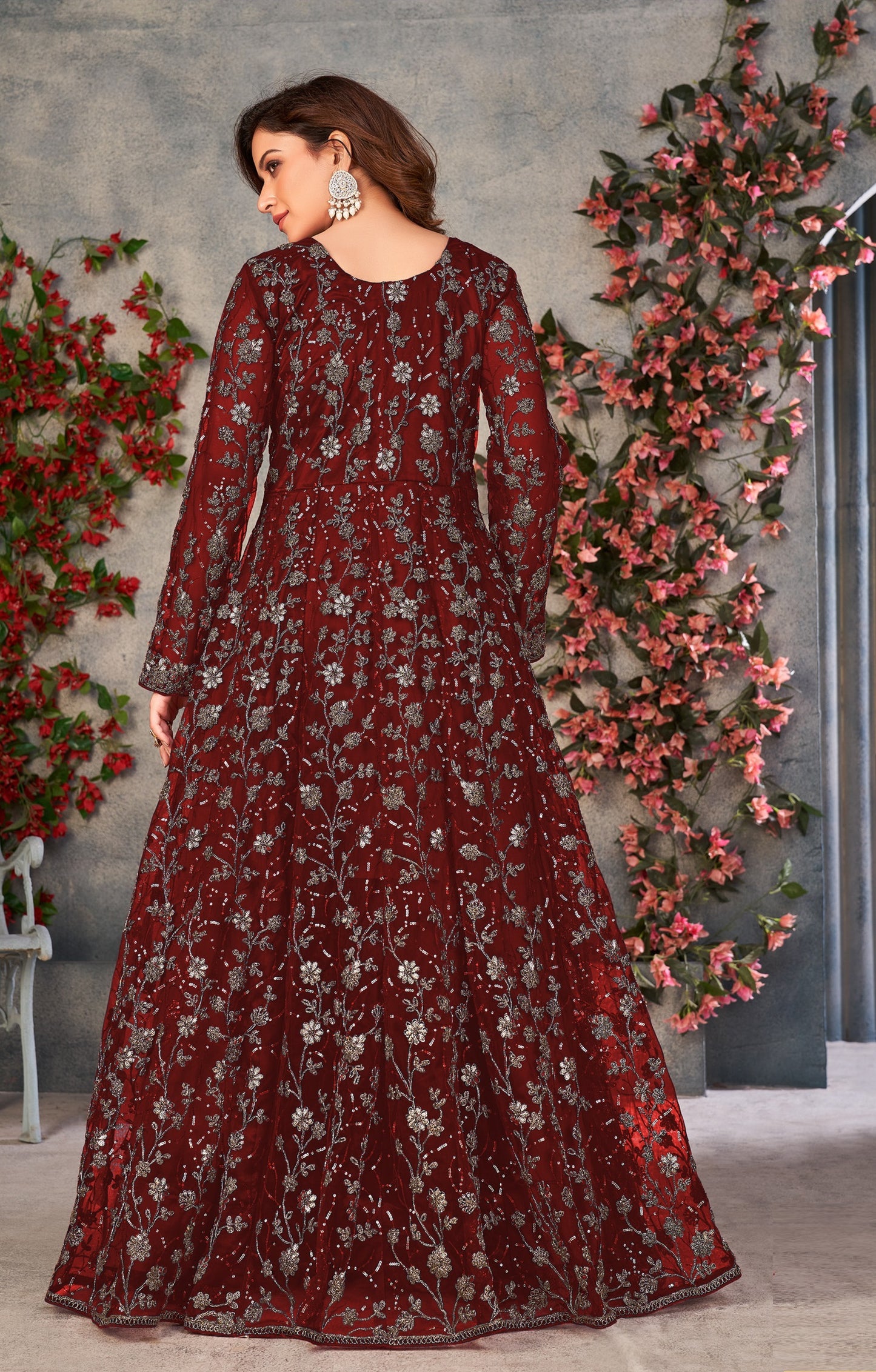 Maroon Color Soft Net Heavy Embroidery Work Anarkali Suit