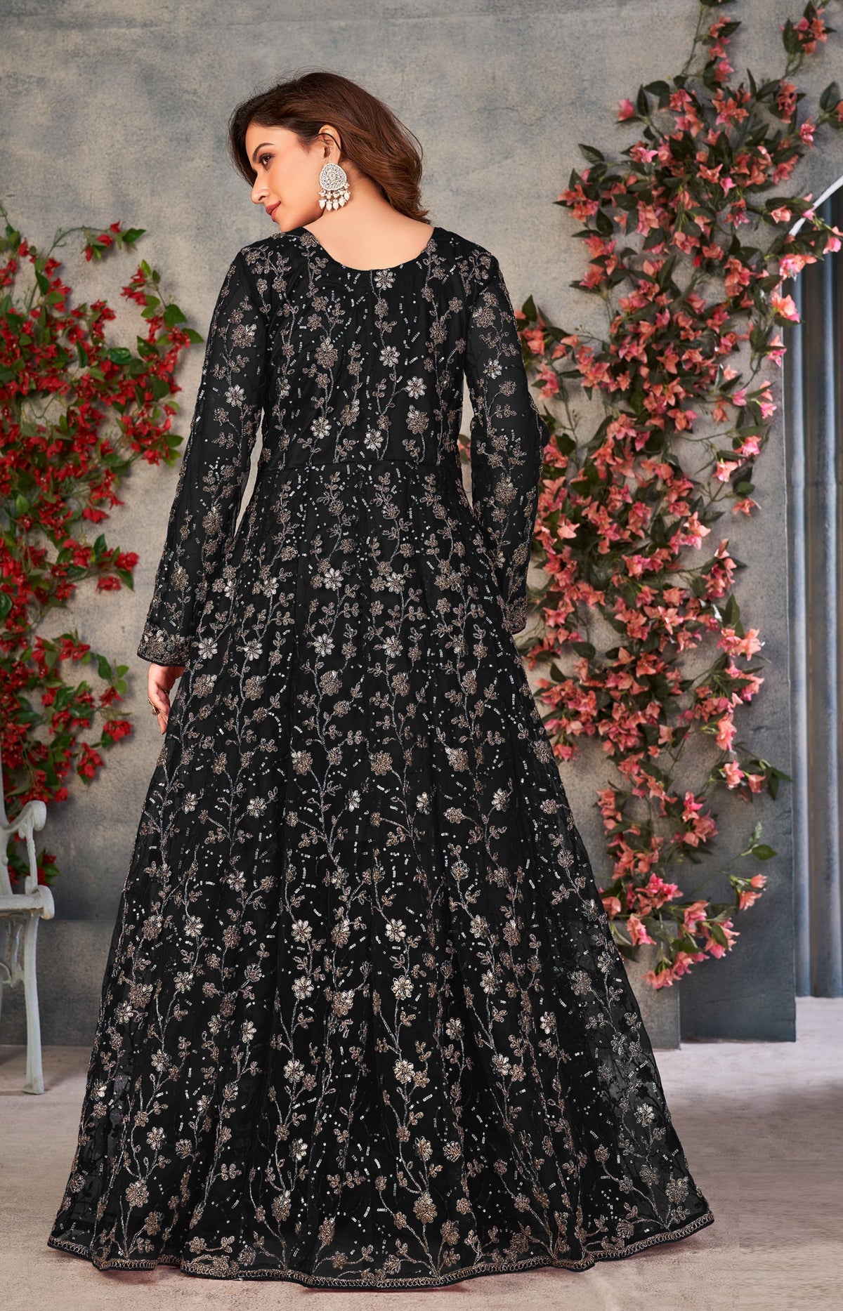 Black Color Soft Net Heavy Embroidery Work Anarkali Suit - Joshindia