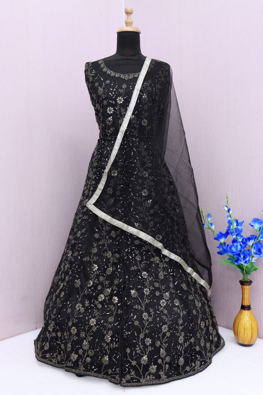 Black Color Soft Net Heavy Embroidery Work Anarkali Suit - Joshindia