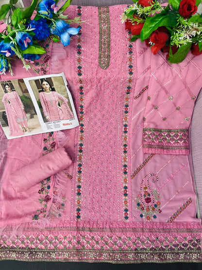 Pink Color Georgette With Embroidery Work Semi Stitch Pakistani Salwar Suit
