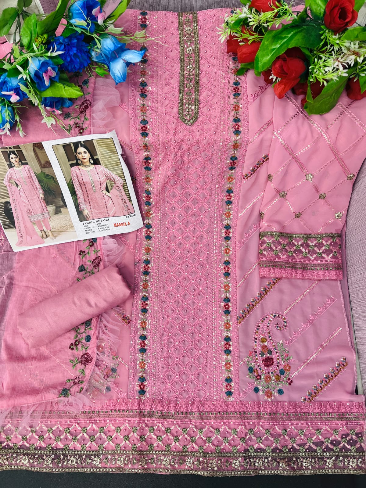 Pink Color Georgette With Embroidery Work Semi Stitch Pakistani Salwar Suit - Joshindia