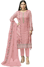 Pink Color Georgette With Embroidery Work Semi Stitch Pakistani Salwar Suit - Joshindia