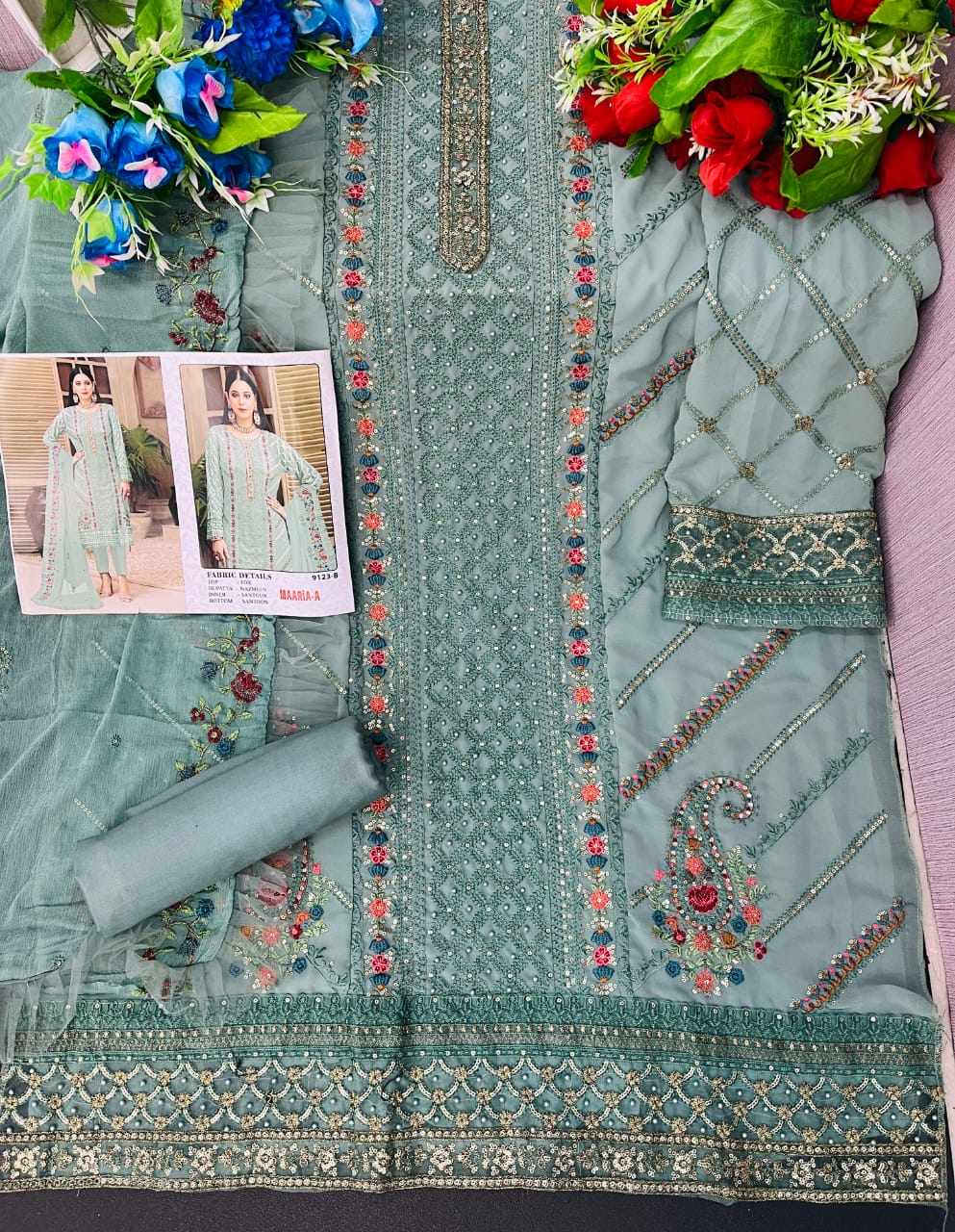 Sky Blue Color Georgette With Embroidery Work Semi Stitch Pakistani Salwar Suit - Joshindia