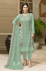 Sky Blue Color Georgette With Embroidery Work Semi Stitch Pakistani Salwar Suit - Joshindia