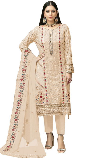 Peach Color Georgette With Embroidery Work Semi Stitch Pakistani Salwar Suit