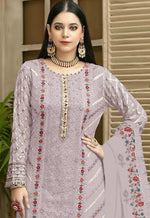 Purple Color Georgette With Embroidery Work Semi Stitch Pakistani Salwar Suit - Joshindia