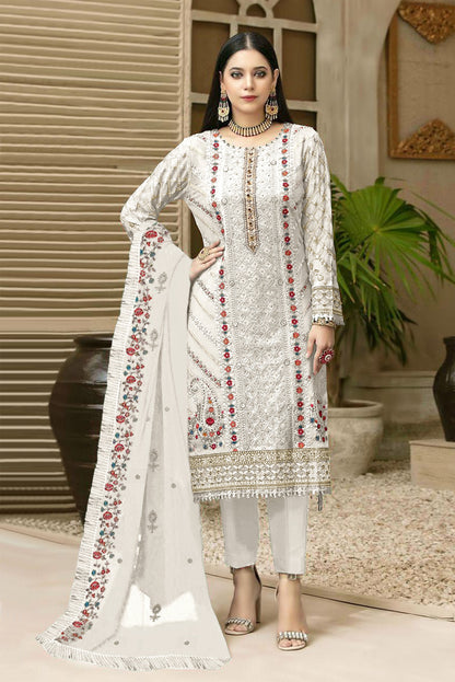 White Color Georgette With Embroidery Work Semi Stitch Pakistani Salwar Suit