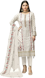 White Color Georgette With Embroidery Work Semi Stitch Pakistani Salwar Suit - Joshindia