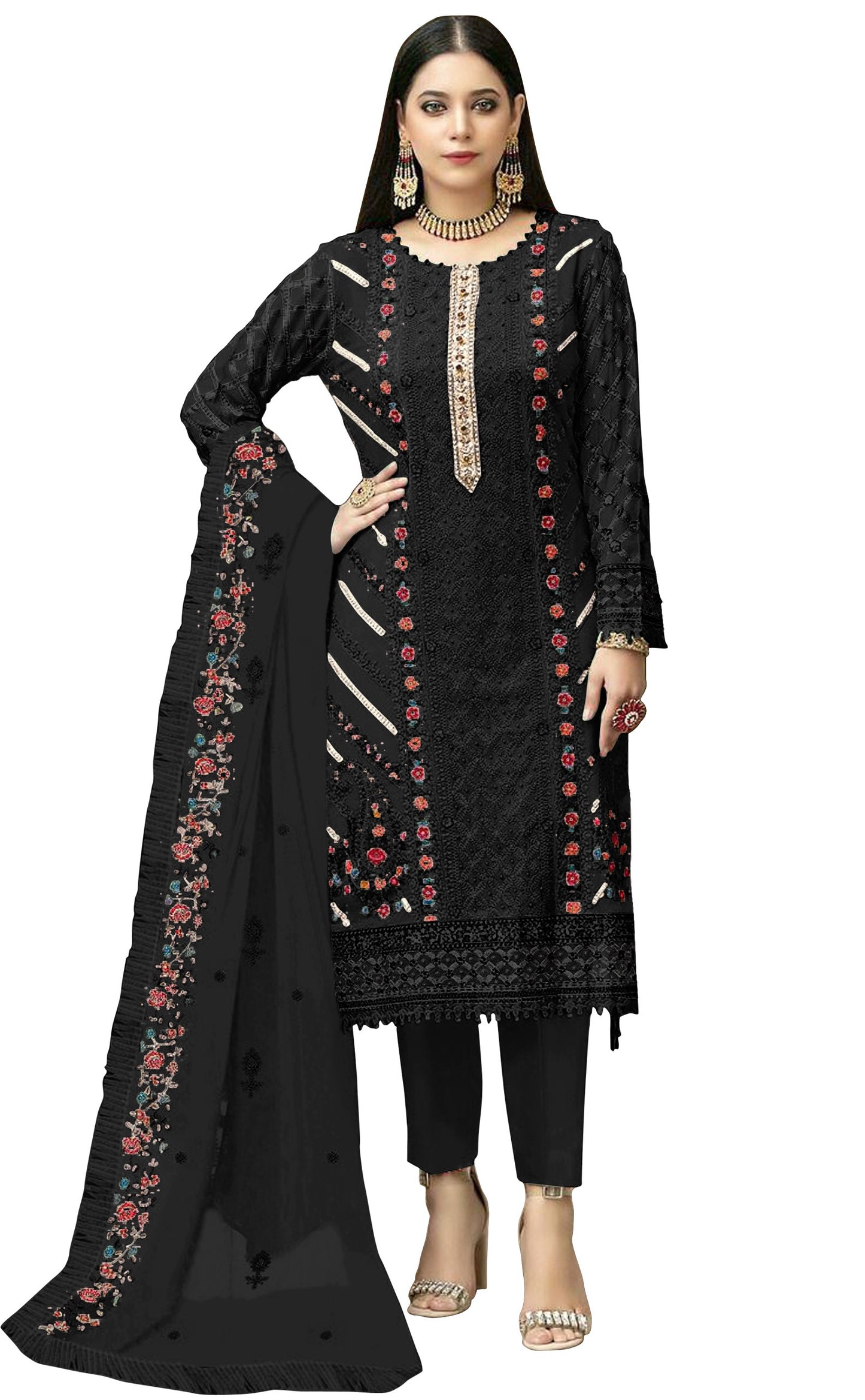 Black Color Georgette With Embroidery Work Semi Stitch Pakistani Salwar Suit