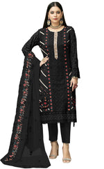 Black Color Georgette With Embroidery Work Semi Stitch Pakistani Salwar Suit - Joshindia