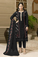 Black Color Georgette With Embroidery Work Semi Stitch Pakistani Salwar Suit - Joshindia