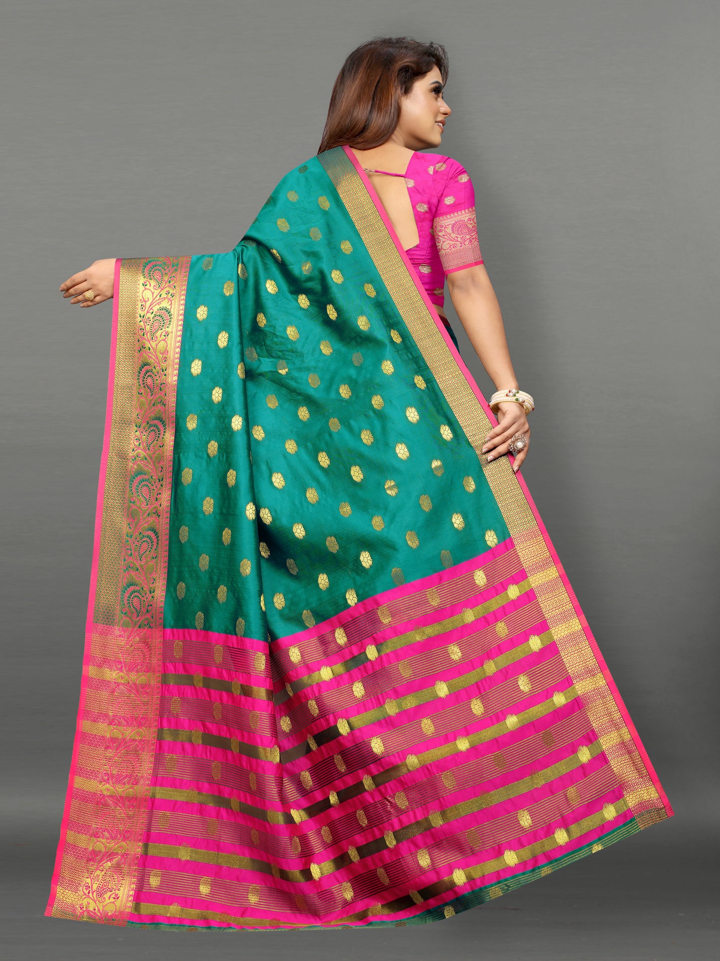 Pink and Rama Green color banarasi silk saree