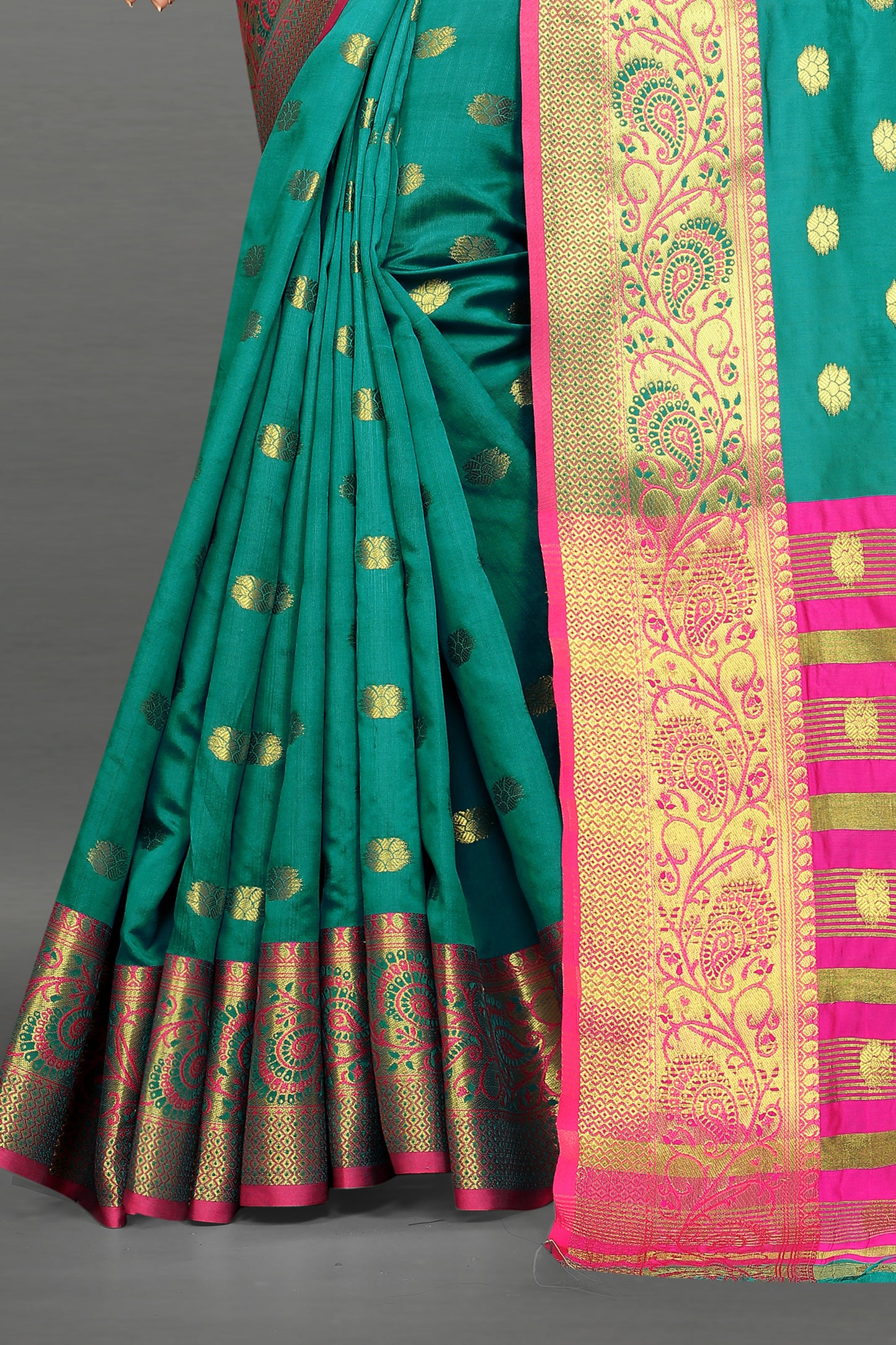 Pink and Rama Green color banarasi silk saree