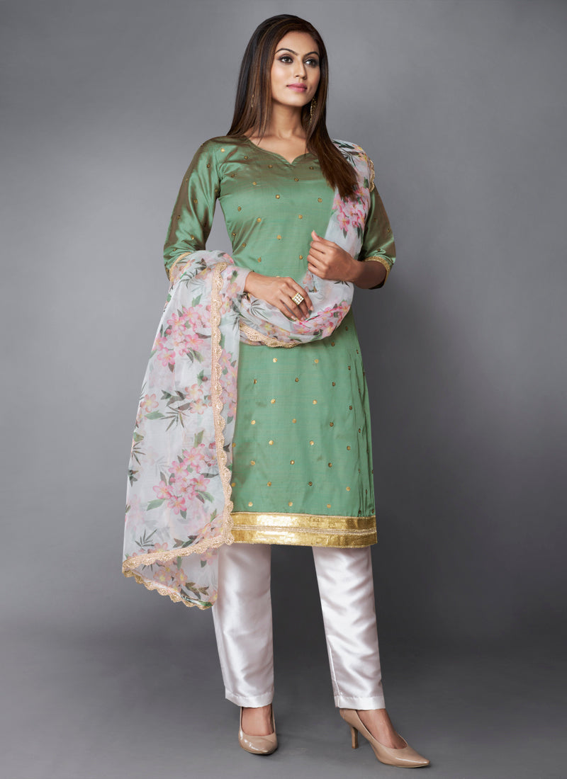 Olive Green Georgette Designer Kurta Set - Joshindia