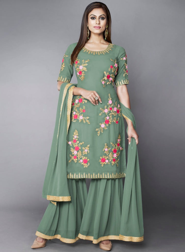 Pista Green Color Georgette Designer Kurta Set - Joshindia