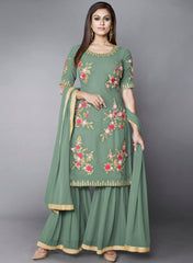 Pista Green Color Georgette Designer Kurta Set - Joshindia