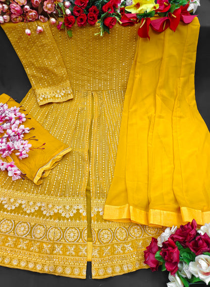 Trending Yellow Color  Designer Long Gown For Best Looks