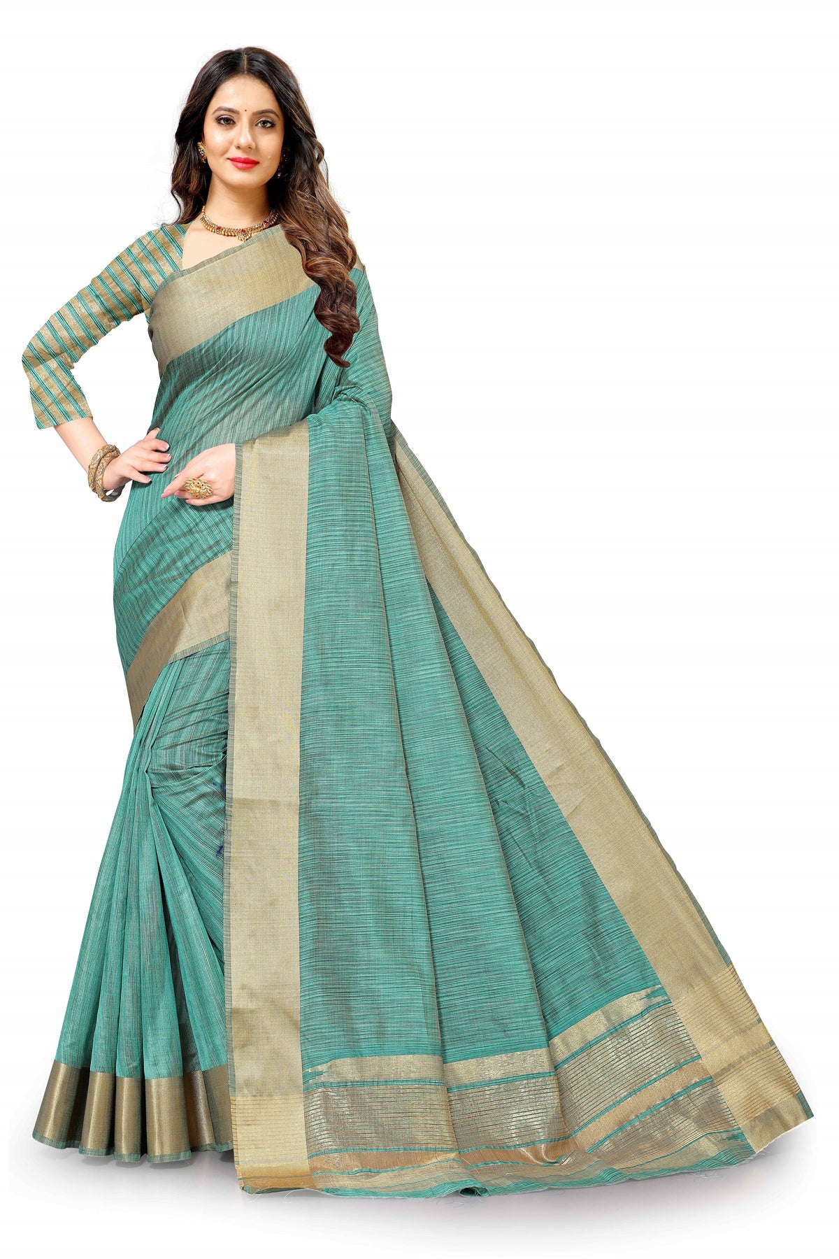 Golden weaving cotton silk saree - Joshindia