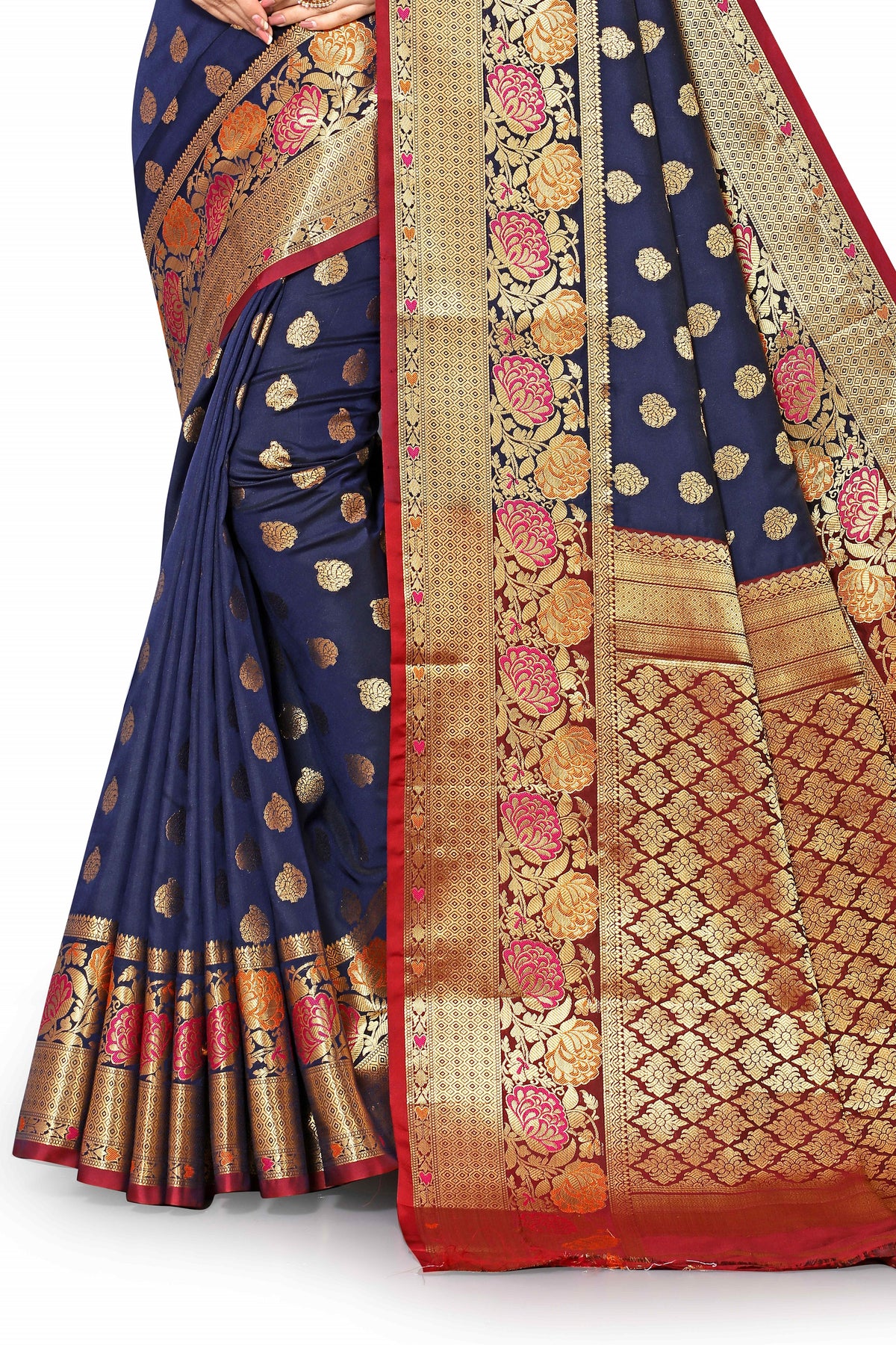 Blue and Marun color kanjivaram silk saree - Joshindia