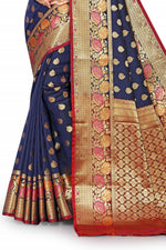 Blue and Marun color kanjivaram silk saree - Joshindia