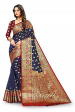 Blue and Marun color kanjivaram silk saree - Joshindia