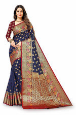 Blue and Marun color kanjivaram silk saree - Joshindia