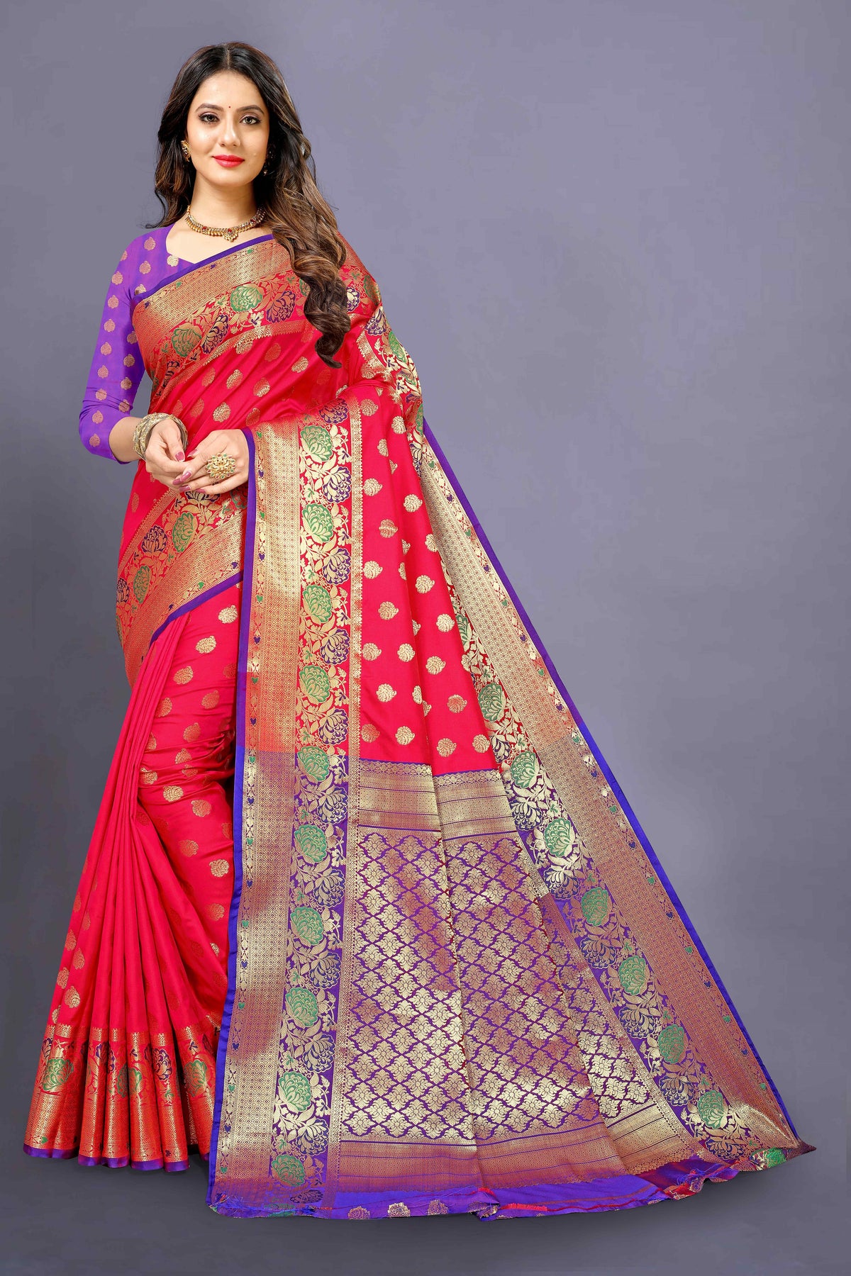Light Red color banarasi silk saree - Joshindia