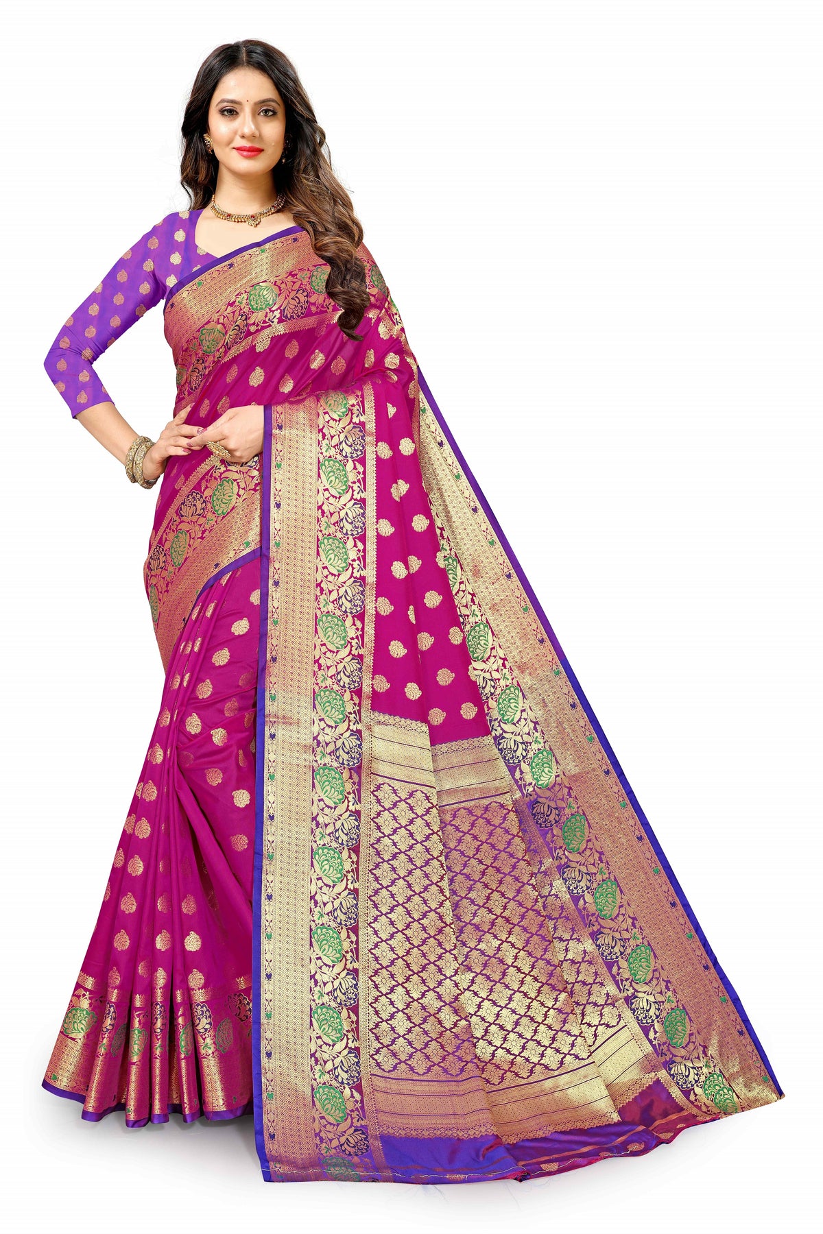 Rani color banarasi silk saree - Joshindia