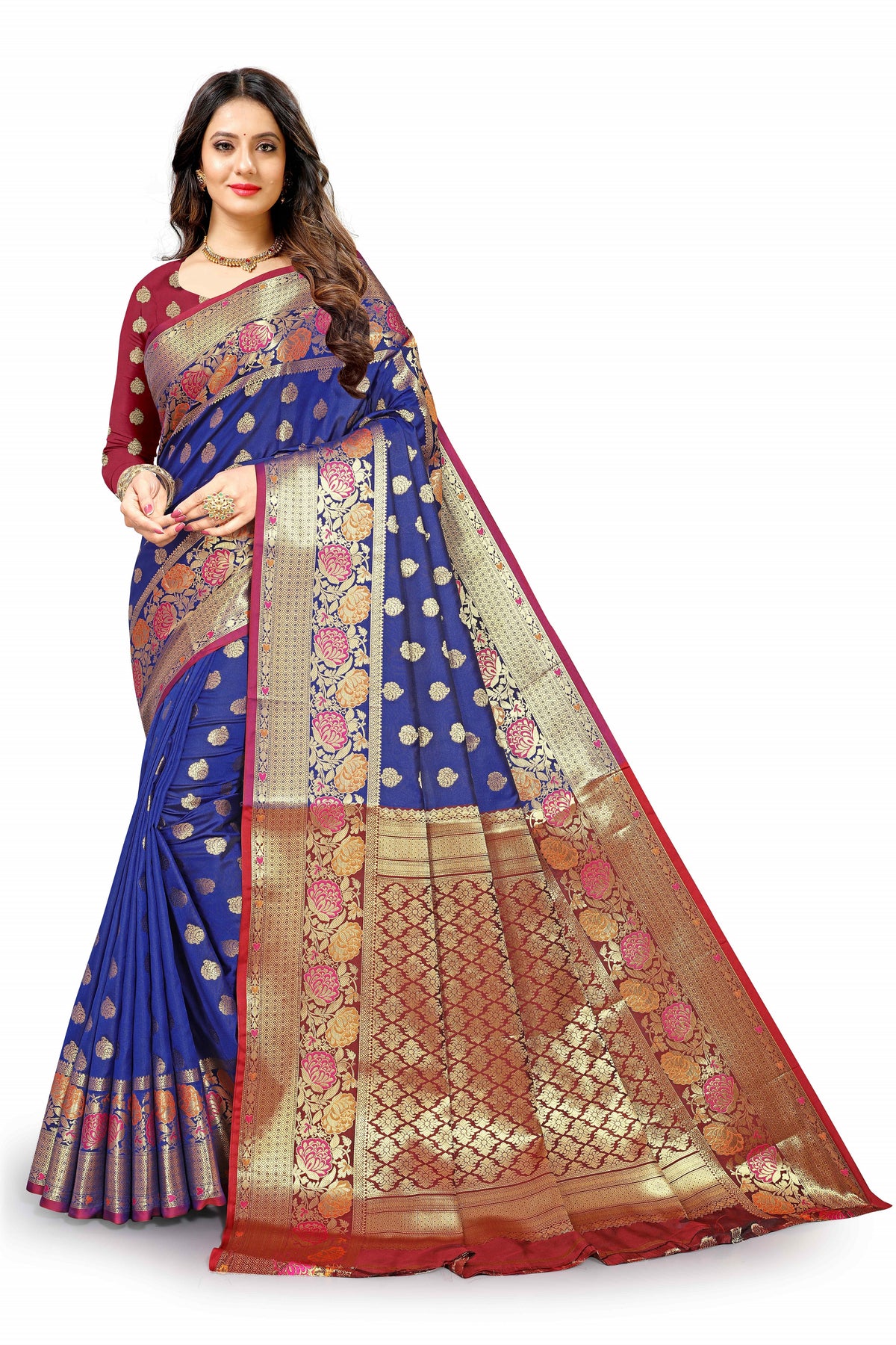 Light Blue and Marun color banarasisilk saree - Joshindia
