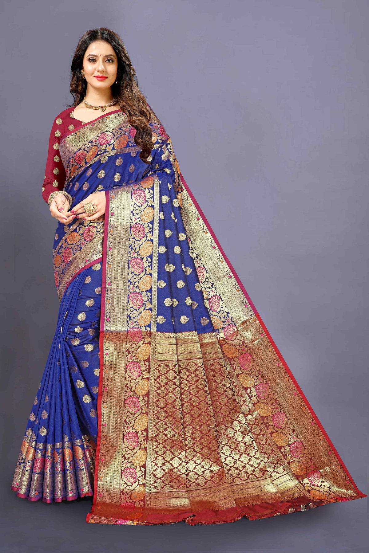 Light Blue and Marun color banarasisilk saree - Joshindia