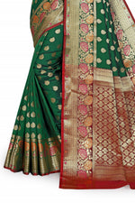 Marun and Green color banarasi silk saree - Joshindia