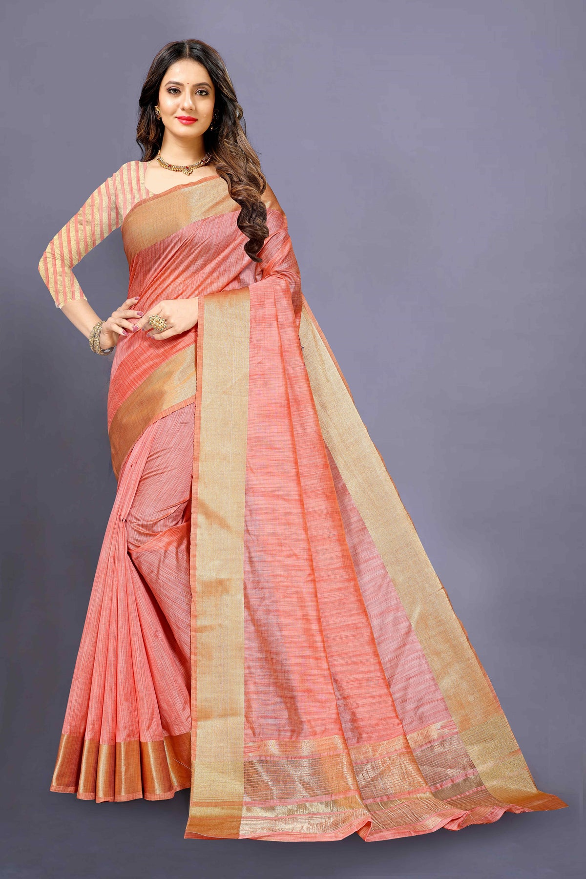 Orange color cotton silk saree - Joshindia