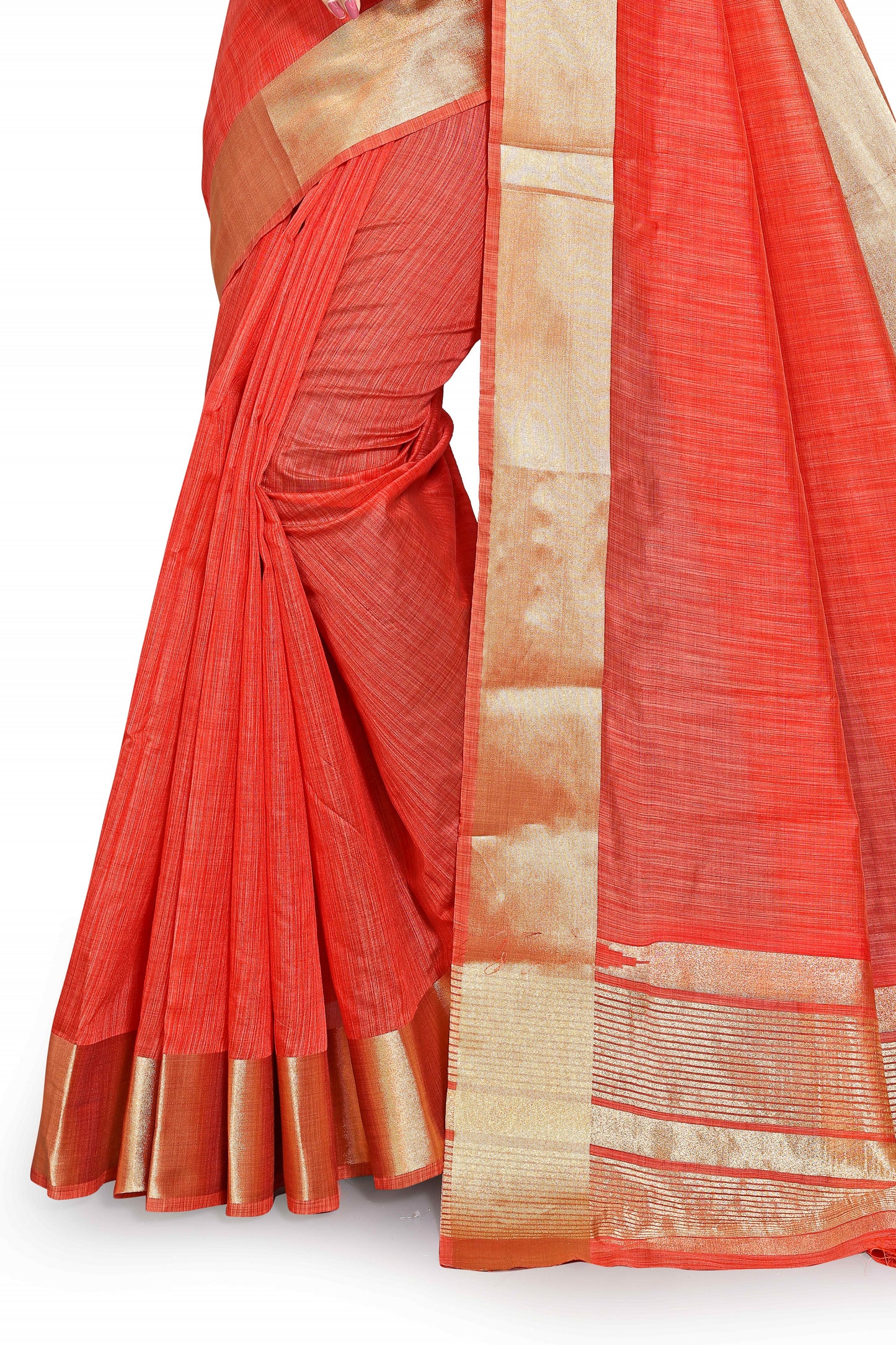 Light Orange color cotton silk saree