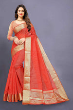 Light Orange color cotton silk saree - Joshindia