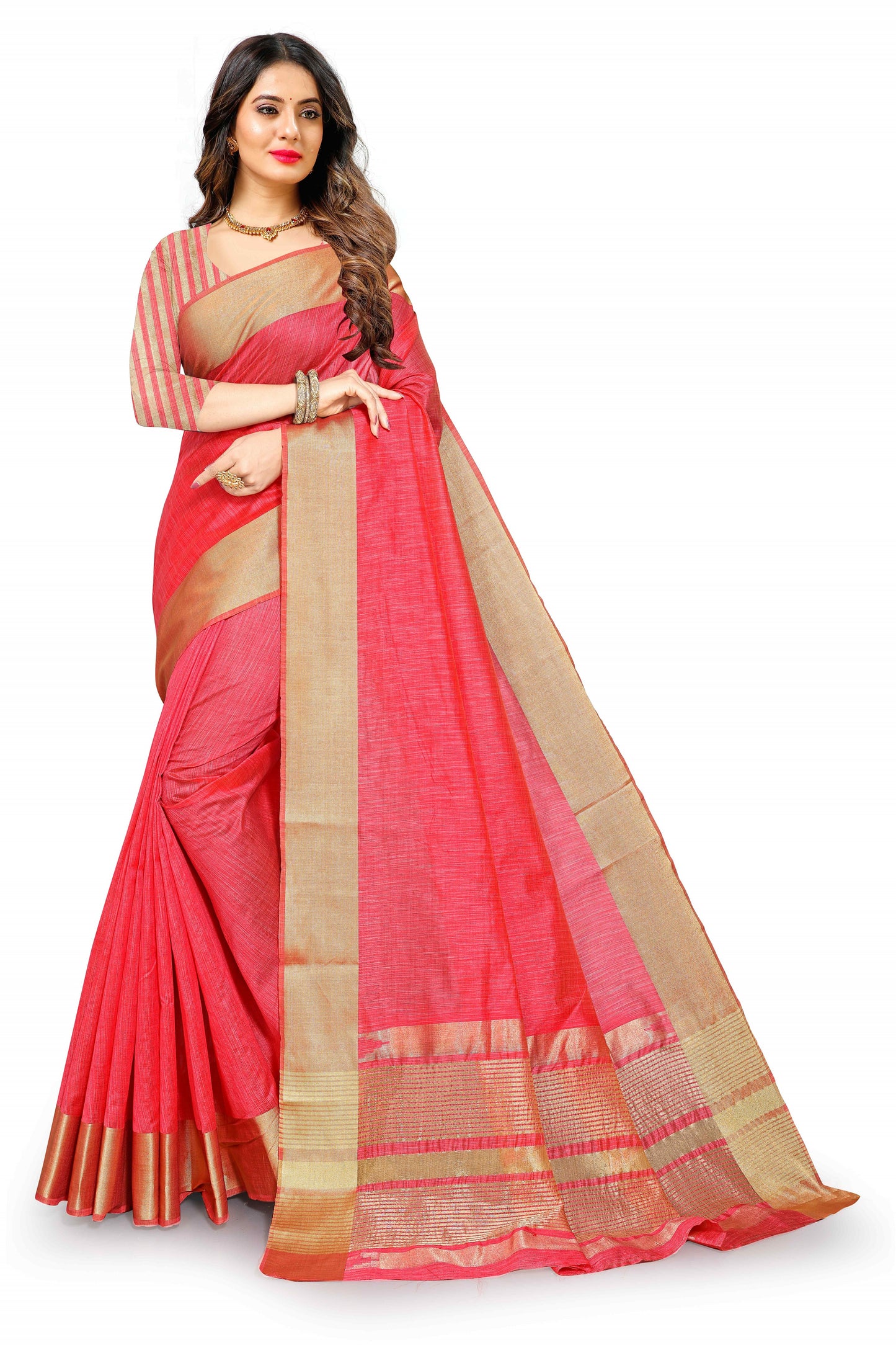 Red color cotton silk saree