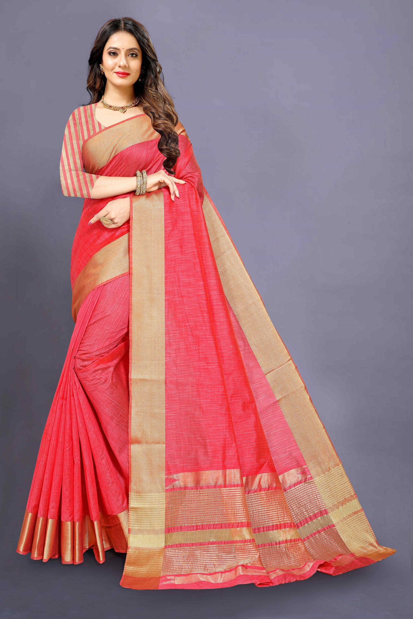Red color cotton silk saree