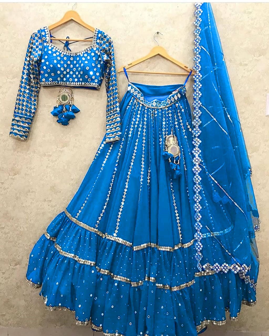 Buy Sky blue color partywear ruffle lehenga choli for wedding - Joshindia
