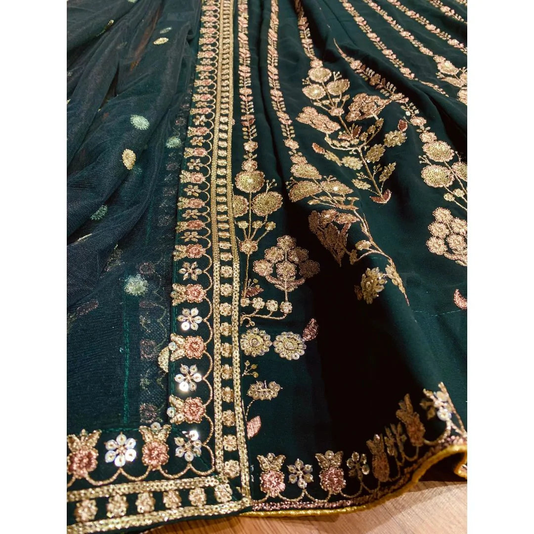 Bottle Green Color Lehenga Design Online At Affordable Price - Joshindia