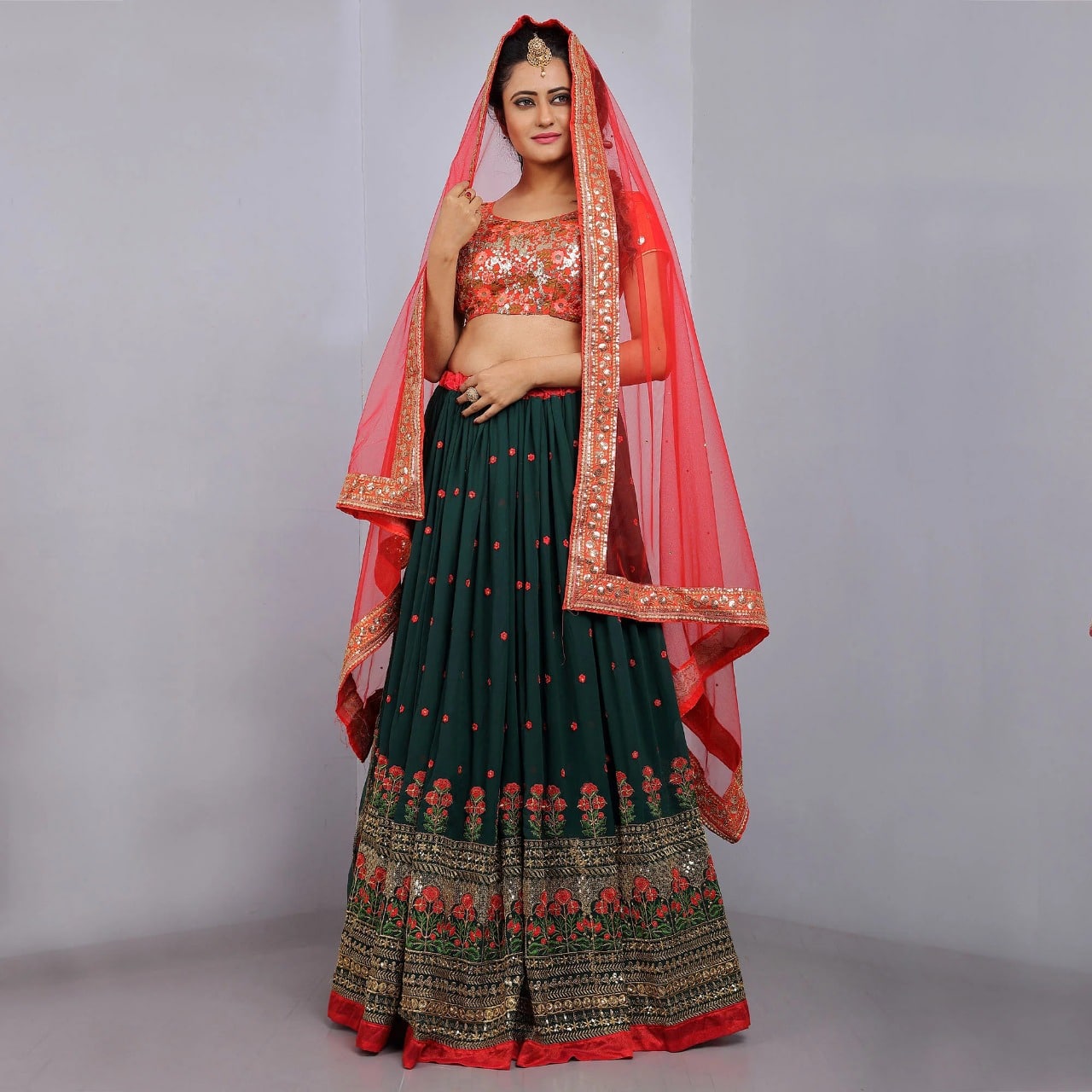Latest Red And Green Color Lehenga Choli Online In India