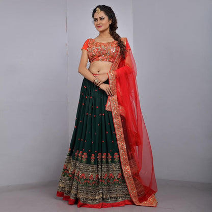 Latest Red And Green Color Lehenga Choli Online In India