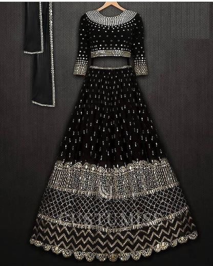 Beautiful Black Color Georgette Designer Lehenga Choli At Low Price