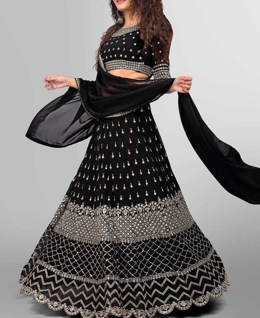 Beautiful Black Color Georgette Designer Lehenga Choli At Low Price