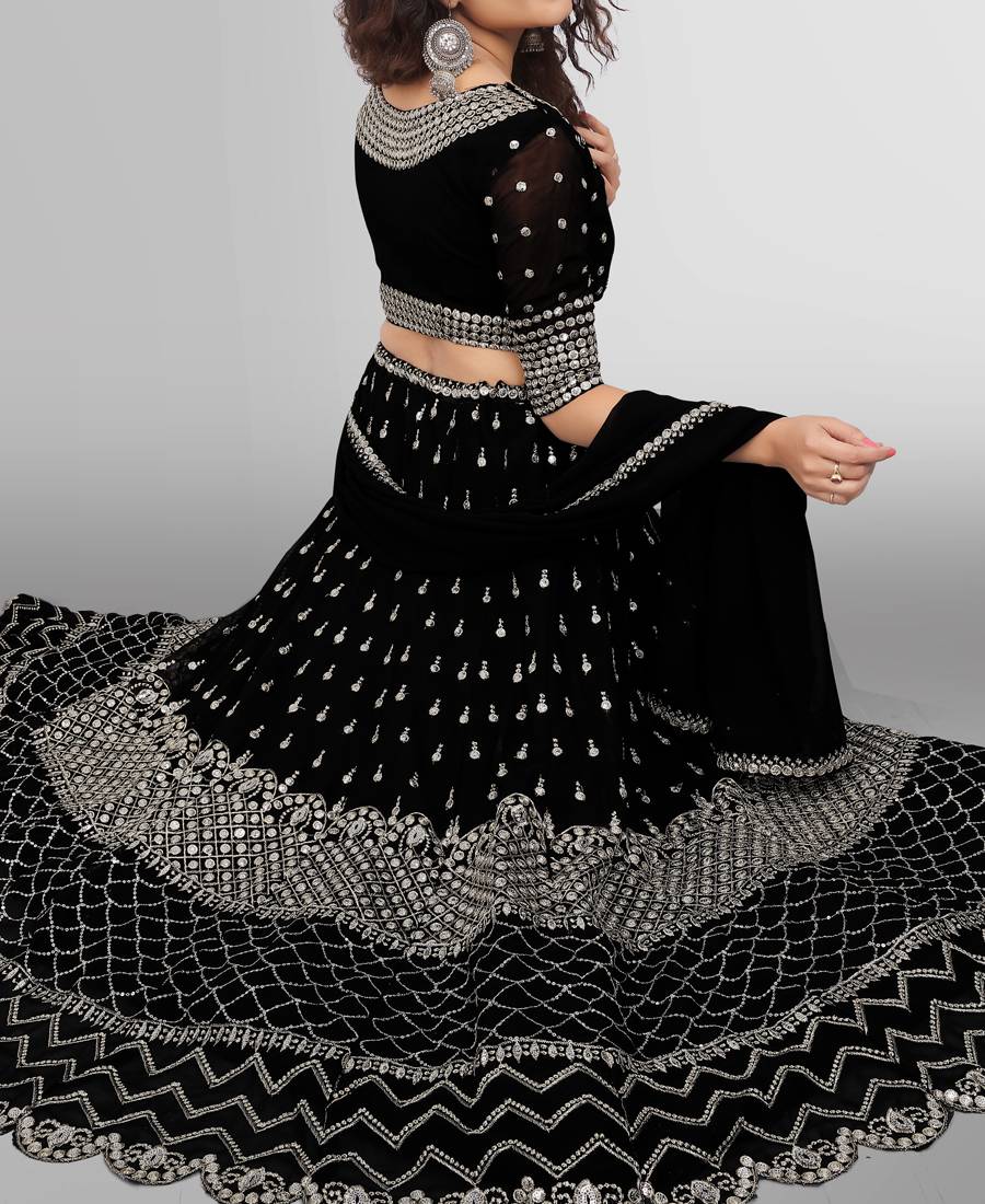 Beautiful Black Color Georgette Designer Lehenga Choli At Low Price - Joshindia